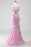 Lilla senza spalline Coset Applique sirena abito lungo da ballo con fessura