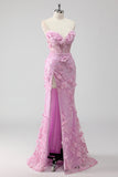 Lilla senza spalline Coset Applique sirena abito lungo da ballo con fessura