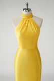 Giallo sirena Halter Satin Abito lungo da ballo