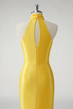 Giallo sirena Halter Satin Abito lungo da ballo
