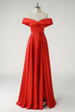 Rosso A Line Off the Spalla Increspato Abito Lungo Prom