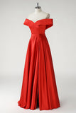 Rosso A Line Off the Spalla Increspato Abito Lungo Prom