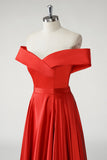 Rosso A Line Off the Spalla Increspato Abito Lungo Prom