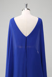 Royal Blue A Line V-Neck Chiffon Abito lungo da madre con cintura