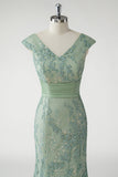Verde con scollo a V sirena Appliques paillettes Cap Maniche Prom Dress