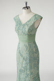 Verde con scollo a V sirena Appliques paillettes Cap Maniche Prom Dress