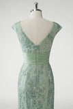 Verde con scollo a V sirena Appliques paillettes Cap Maniche Prom Dress
