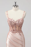 Blush Satin Mermaid paillettes lungo abito da ballo con fessura