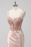 Blush Satin Mermaid paillettes lungo abito da ballo con fessura