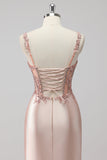 Blush Satin Mermaid paillettes lungo abito da ballo con fessura