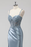 Blush Satin Mermaid paillettes lungo abito da ballo con fessura