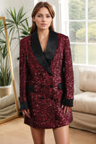 Sparkly Burgundy Bodycon Paillettes Maxi Blazer da donna