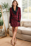 Sparkly Burgundy Bodycon Paillettes Maxi Blazer da donna