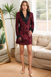 Sparkly Burgundy Bodycon Paillettes Maxi Blazer da donna