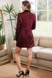 Sparkly Burgundy Bodycon Paillettes Maxi Blazer da donna