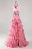 Blush con scollo a capezza ritagliato in chiffon a livelli con volant e fiore 3D
