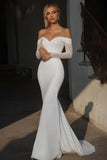 Off the Shoulder Abito da sposa in raso opaco sirena avorio