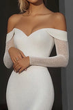 Off the Shoulder Abito da sposa in raso opaco sirena avorio