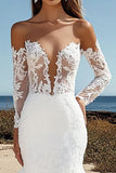 pizzo tulle avorio off la spalla sirena abito da sposa