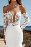 pizzo tulle avorio off la spalla sirena abito da sposa