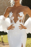 avorio sirena pizzo tulle mezze maniche abito da sposa con fessura