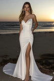 Abito da sposa sirena avorio in raso senza spalline con fessura