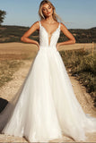 Avorio A Line Spaghetti Straps Tulle Appliqued Abito da sposa