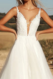 Avorio A Line Spaghetti Straps Tulle Appliqued Abito da sposa