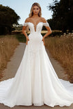 Off the Shoulder Appliqued Avorio A Line Abito da sposa