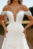 Off the Shoulder Appliqued Avorio A Line Abito da sposa