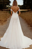 Off the Shoulder Appliqued Avorio A Line Abito da sposa