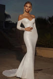 Sexy avorio fuori dalla spalla paillettes A-Line abito da sposa lungo