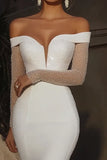 Elegante avorio Off the Shoulder Mermaid abito da sposa lungo con maniche lunghe