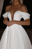 Elegante glitter avorio off the shoulder A-line abito da sposa lungo