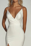 Elegante avorio Off the Spalla raso sirena increspato abito da sposa lungo con fessura