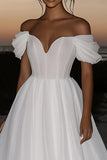 Elegante avorio Off the Shoulder Organza A-Line Abito da sposa lungo
