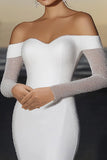 Elegante Avorio Raso Off the Shoulder Mermaid Abito da sposa lungo con maniche lunghe