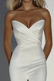 Elegante avorio raso Sweetheart guaina perline abito da sposa lungo con fessura
