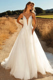 Avorio A Line Tulle Spaghetti Straps Abito da sposa in pizzo