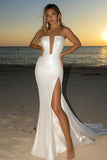 Scintillante avorio senza spalline sirena abito da sposa con fessura