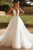 Affascinante avorio una linea abito da sposa in tulle con applique in pizzo