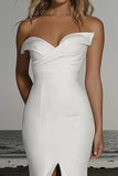 Raso Off the Shoulder avorio sirena abito da sposa con fessura