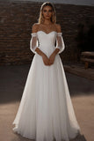 Sweetheart A Line Tulle Half Illusion Sleeve Abito da sposa avorio