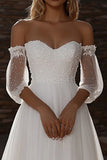 Sweetheart A Line Tulle Half Illusion Sleeve Abito da sposa avorio