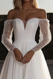 Organza Sweetheart Ivory A Line Abito da sposa con maniche lunghe
