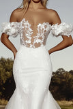 Delicato avorio una linea Off the Spalla tulle pizzo abito da sposa