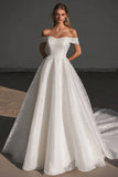 Pizzo A Line Off the Spalla Abito da sposa avorio