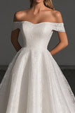 Pizzo A Line Off the Spalla Abito da sposa avorio