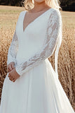 Timeless A Line V Neck Lace Abito da sposa avorio a maniche lunghe