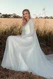 Timeless A Line V Neck Lace Abito da sposa avorio a maniche lunghe